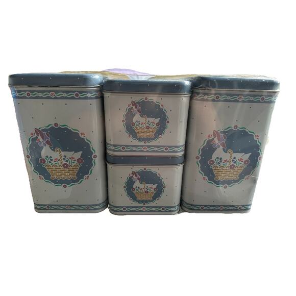 NEW Vintage 4 Piece Storage Set Cheinco Goose in Basket Design - Picture 1 of 9
